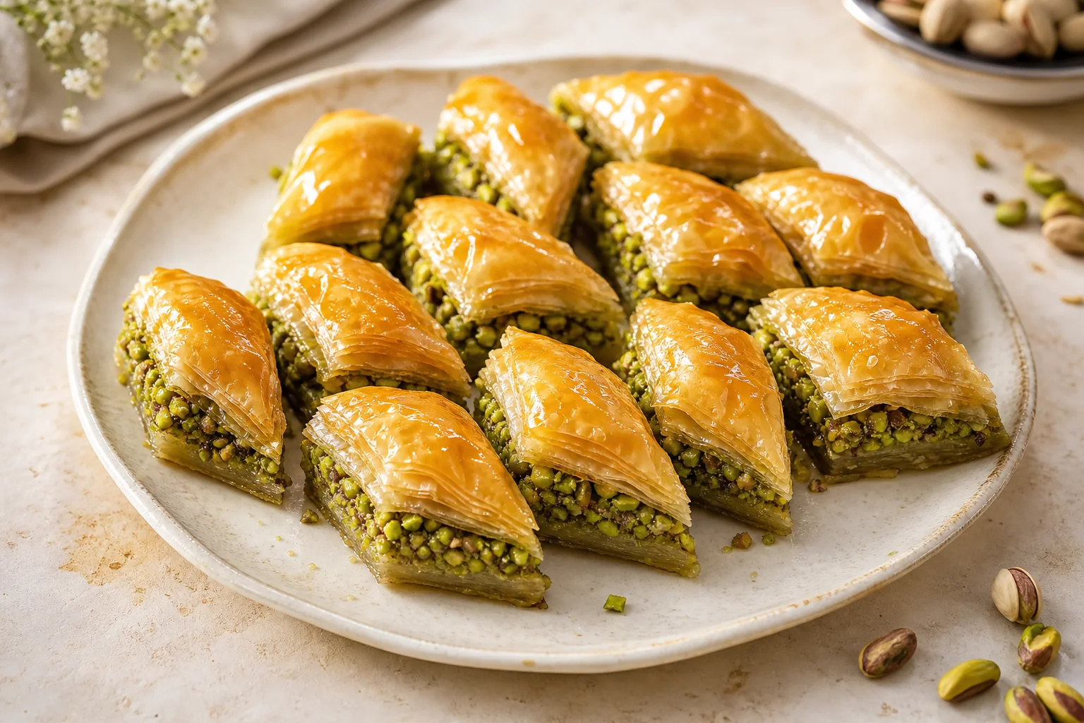 Golden pistachio baklava pieces