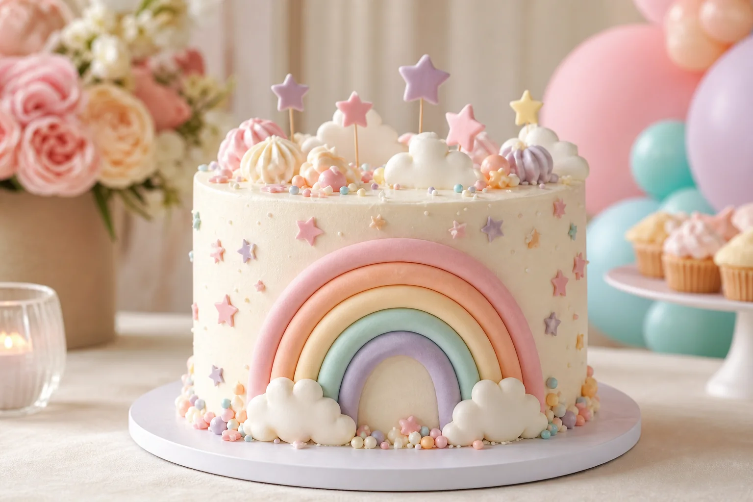Pastel rainbow themed children's birthday cake