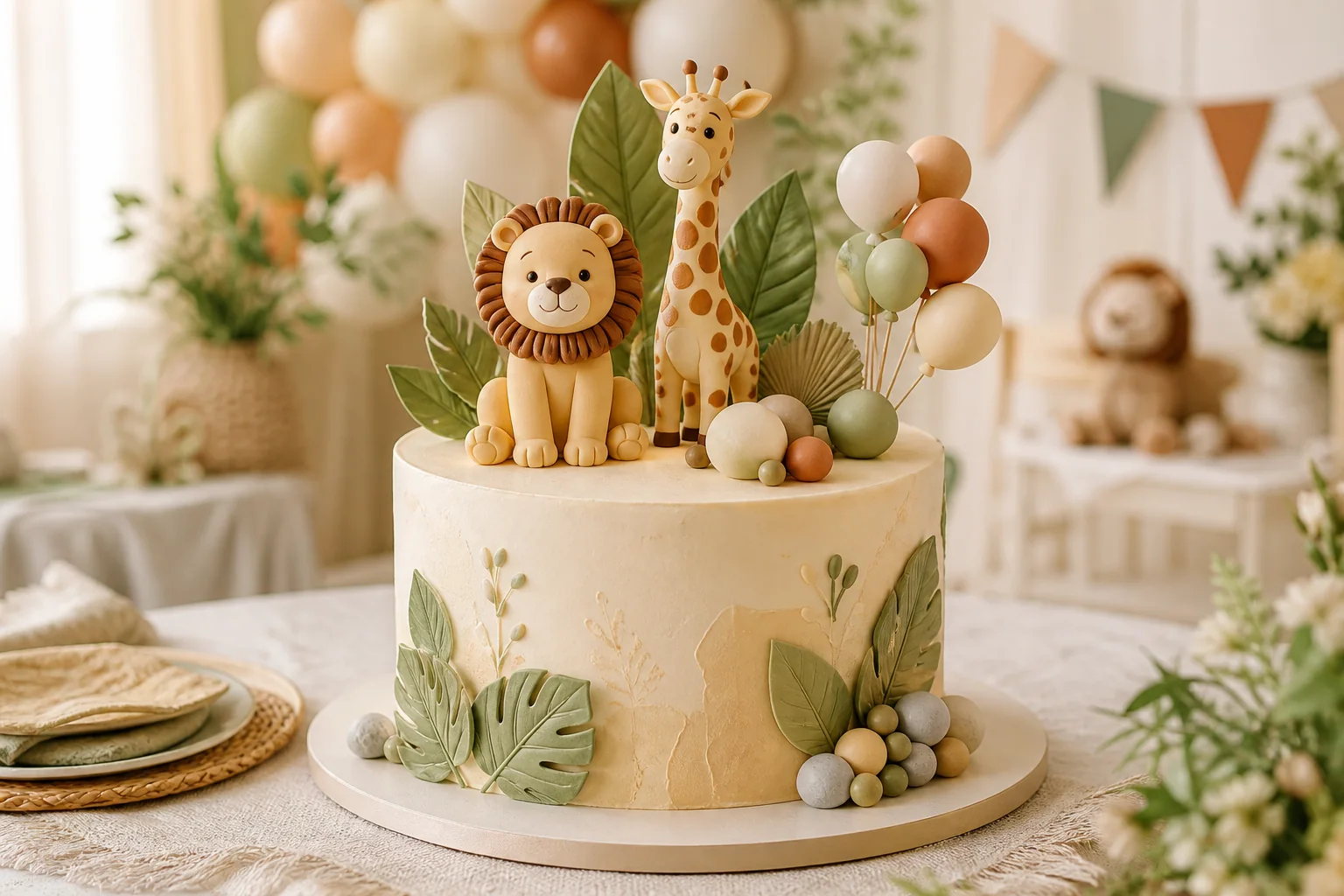Handmade safari-themed children's birthday cake