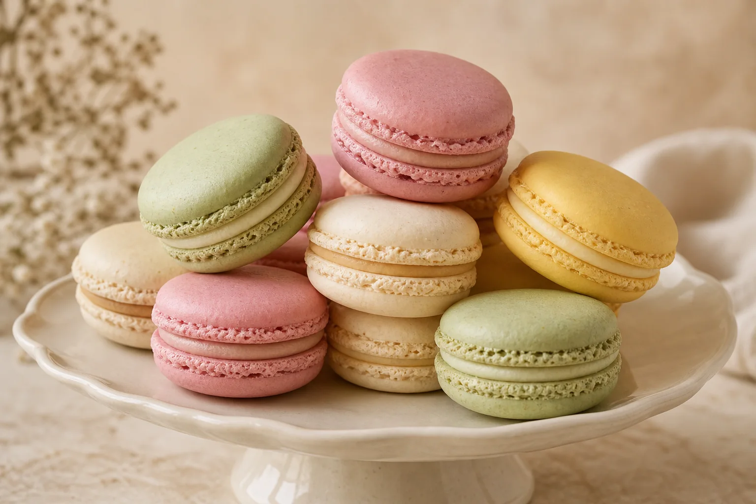 Pastel coloured handmade macarons